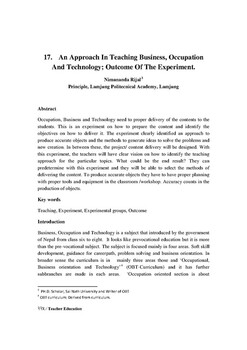An Approach In Teaching Business, Occupation And Technology; Outcome Of The Experiment [printed text] / Rijal, Nimananda, Author