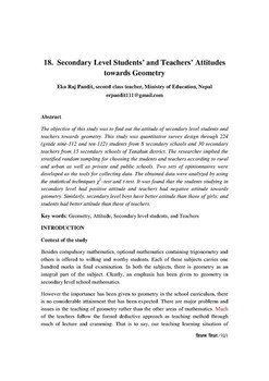 Secondary Level Students’ and Teachers’ Attitudes towards Geometry [printed text] / Pandit, Ek Raj, Author