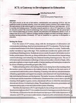 ICT: A Gateway to Development in Education [printed text] / Pandey, Shiva Ram, Author in दूर शिक्षा (DOOR SHIKSHA : DISTANCE EDUCATION JOURNAL) Volume 11 (२०७० असार