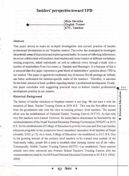 Insiders Perspective toward TPD [printed text] / Shrestha, Raju, Author in दूर शिक्षा (DOOR SHIKSHA : DISTANCE EDUCATION JOURNAL) Volume 10 (२०६९ जेष्ठ (2012 Jun