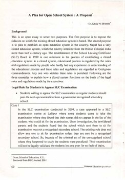 A Plea for Open School System: A Proposal [printed text] / Shrestha, Kedar N, Author in दूर शिक्षा (DOOR SHIKSHA : DISTANCE EDUCATION JOURNAL) Special Volume (२०६२ असा